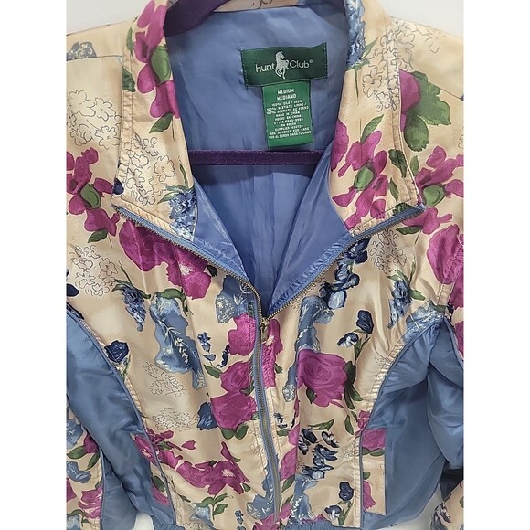 Hunt Club Vintage 90’s 100% Silk Floral Zipper Track jacket Sz Med Y2K - Picture 8 of 13